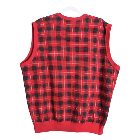 Vtg 90s Polo Ralph Lauren Golf Mens Sz Large Red Black Tartan Plaid Knit Vest - Picture 2 of 5